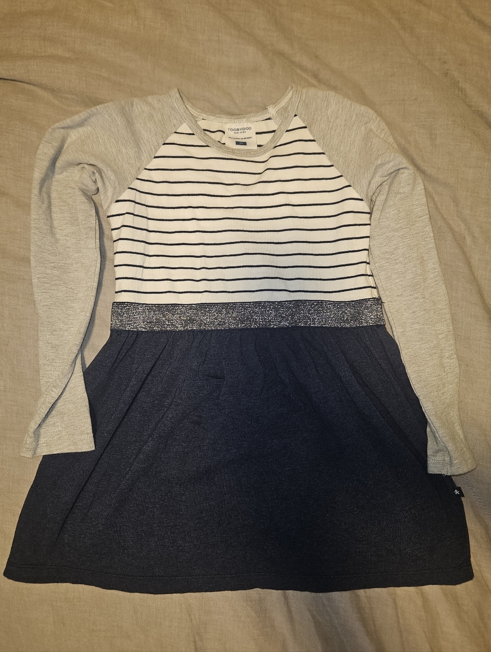 Toobydoo Navy, Gray & White Striped Raglan Dress